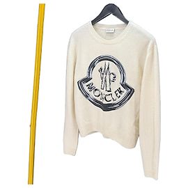 Moncler Strickware für Damen mit Big Logo Stickerei-Patch Weiß