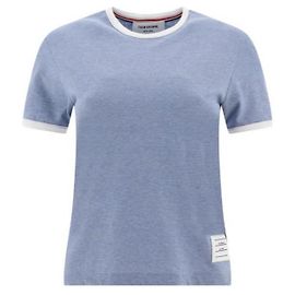 Thom Browne Ringer Jersey T-Shirt mit RWB-Besatz an der Seite Blau