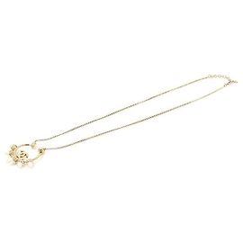 Chanel Colar longo de metal dourado com logotipo CC e pérolas Dourado