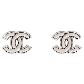 Chanel Ohrringe CC Silver White Weiß