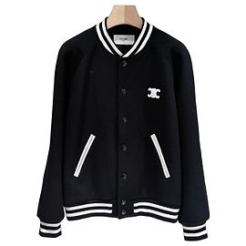 Céline Textured Wool Teddy Varsity Jacket Black