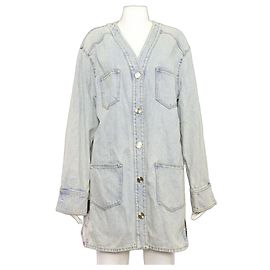 Chanel Giacca lunga in denim con bottoni argentati Argento