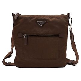 Prada Borsa a tracolla e a spalla unisex in nylon Tessuto marrone con logo triangle e una tasca Marrone