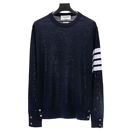 Thom Browne Classic Crewneck Pullover Merino Wool Knit Blue