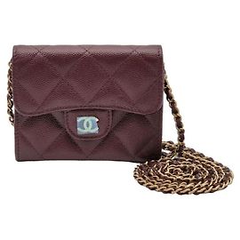 Chanel Portafoglio con Carte e Borsa a Tracolla Caviar Classic Rosso