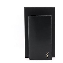 Saint Laurent Mini Monogram Logo Cassandra Matte Long Wallet Black