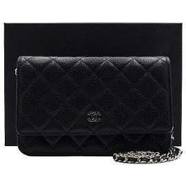 Chanel Bolsa de ombro e bolsa transversal com corrente CC prateada Preto