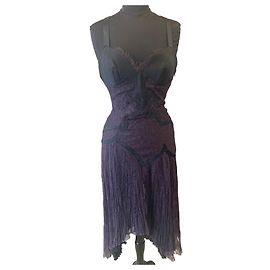 Versace Vestido largo de encaje violeta F/W 2003 Negro Púrpura