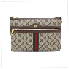 Gucci Clutch GG Supreme Ophidia Web Stripe Marrone
