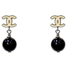 Chanel Orecchini Pearl Drop CC Silver Argento
