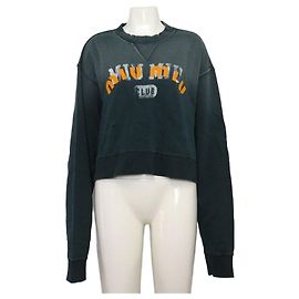 Miu Miu Vintage Cropped Sweatshirt für Damen aus grün gefärbter Baumwolle mit Logo Grün