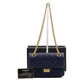 Chanel Mini Borsa a Spalla Caviar Navy con Catena Dorata Blu