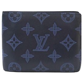 Louis Vuitton Portafoglio Bi-Fold Multiple Wallet Monogram Shadow Navy Blue Blu