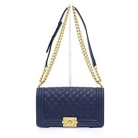 Chanel Borsa a tracolla Navy Boy Caviar Medium Flap Gold Chain Blu