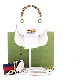 Gucci Mini bolsa tote e bolsa de ombro feminina com alça de bambu Branco