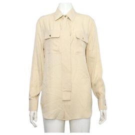 Céline Camicia da donna in seta con fiocco e ricamo logo all-over Multicolore