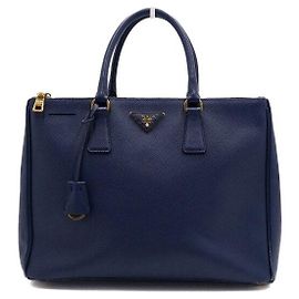 Prada Sac cabas Navy Leather Saffiano Lux Double Zipper Bleu