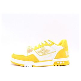 Louis Vuitton Monogram Denim Yellow Velcro Strap Trainer Sneaker Weiß