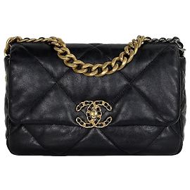 Chanel Bolsa de aba com corrente Medium Black Preto