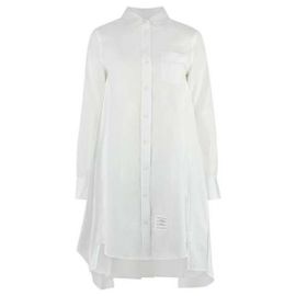 Thom Browne Solid Poplin Pleated Back Shirt Dress Silvery