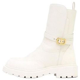 Dior Botas de cano curto femininas Anprint com fivela de logotipo CD dourada Branco