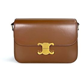 Céline Triomphe Classic Medium em couro de bezerro brilhante Marrom