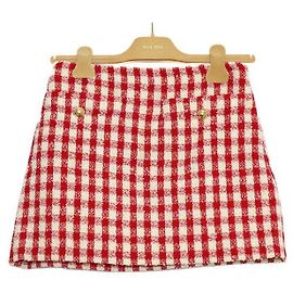 Miu Miu Checked Tweed Skirt Red