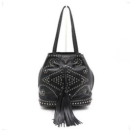 Prada Borsa a tracolla a secchiello in pelle nera con cristalli e coulisse Nero