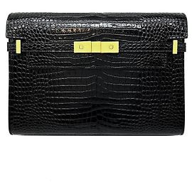 Saint Laurent Manhattan Crocodile Embossed Shoulder Bag Black