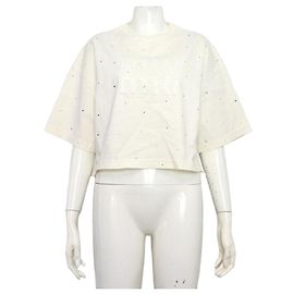 Miu Miu Camiseta de manga curta de algodão branco com cristais para mulher Branco