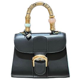Delvaux Tempete Mini Black Leather Handbag with Light Blue Trim Black Light blue