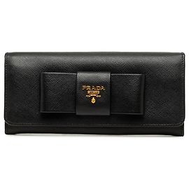 Prada Black Saffiano Lux Bow Continental Wallet Black