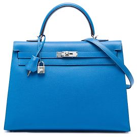 Hermès Blue Epsom Kelly II Sellier 35 Azul