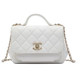 Chanel White Small Quilted Caviar Business Affinity Top Handle Flap Blanc