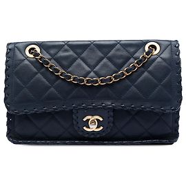 Chanel Blue Medium Quilted Iridescent Calfskin Happy Stitch Flap Bleu Bleu Marine