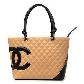 Tote Chanel Beige Large Quilted Lambskin Cambon Ligne Otro