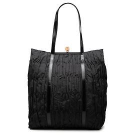 Prada Black Leather Trimmed Re Nylon Pleated Tote Black