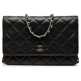 Chanel Black CC Quilted Lambskin Wallet On Chain Black