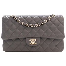 Chanel Gray Medium Classic Lambskin Double Flap Marrom Cinza antracite