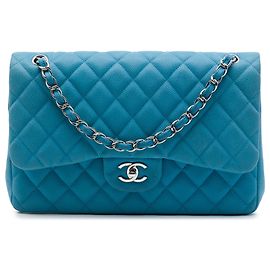 Chanel Blue Jumbo Classic Caviar Double Flap Bleu