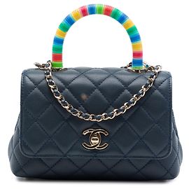 Chanel Blue Extra Mini gestepptes Lammleder Rainbow Coco Top Handle Tasche Blau Marineblau