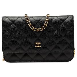 Chanel Black CC gestepptes Caviar Wallet on Chain Schwarz