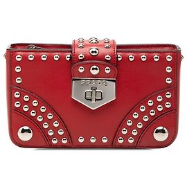 Clutch Elektra com fecho de trava em couro de vitelo cravejado vermelho Prada Vermelho