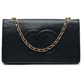 Portefeuille à chaîne Chanel Black CC Caviar Noir
