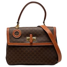 Céline Celine Brown Macadam Coated Canvas Satchel Brown