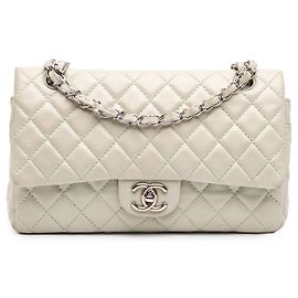 Chanel White Medium Classic Lambskin Double Flap Blanc Blanc cassé