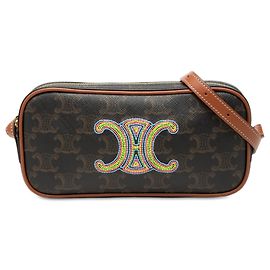 Céline Bolsa Camera Celine Mini Triomphe em Couro e Canvas Revestido Marrom Marrom Castanho escuro