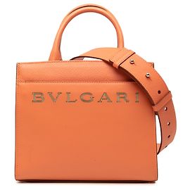 Bulgari Tote Bvlgari em couro de vitelo liso e granulado laranja com logotipo Laranja