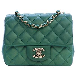 Chanel Green Mini Square Classic Iridescent Lambskin Single Flap Vert