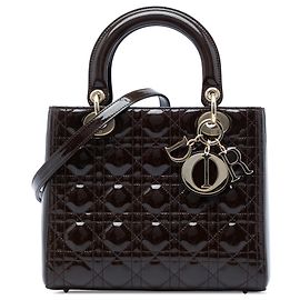 Lady Dior Cannage en charol morado, tamaño Medium Otro Púrpura